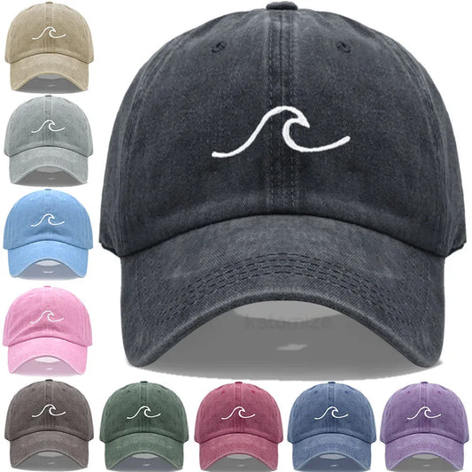 Men's Baseball Cap Women's Washed Cotton Waves Embroidery Embroidery Sport Golf Caps For Man