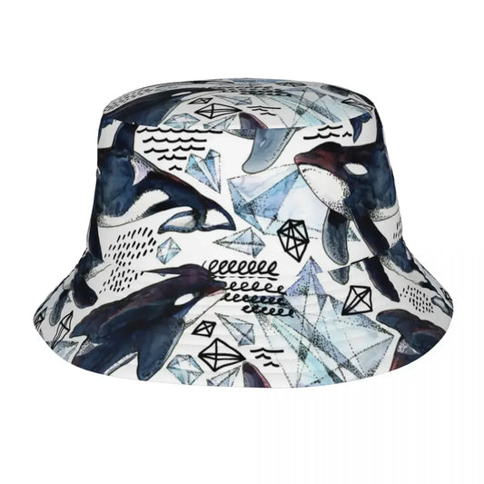 Fisherman Hat Unisex Bob Cap Killer Whale Watercolor Arctic Ice And Ocean