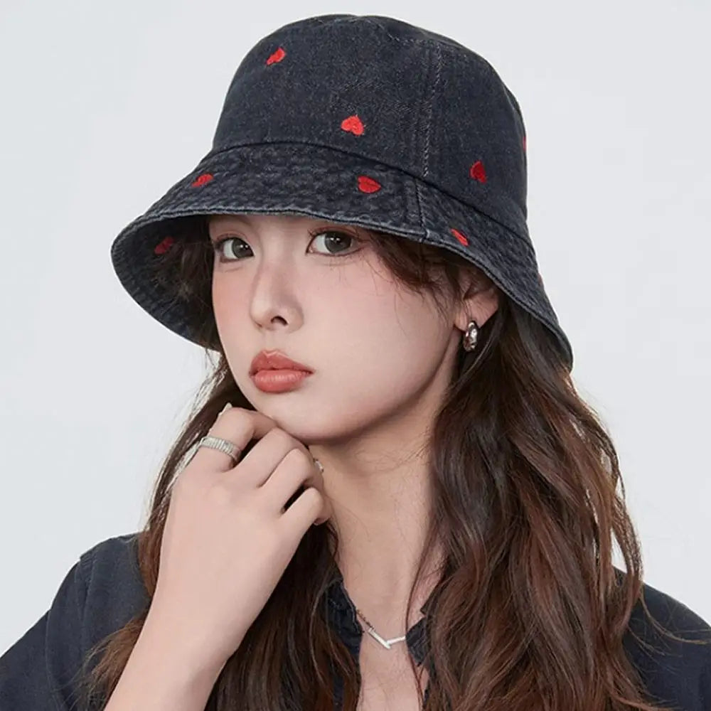 Summer Denim Bucket Hat UV Protection Wide Brim Sun Cap Panama Hat