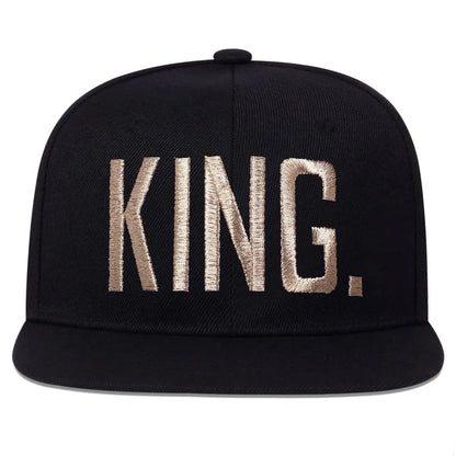 Unisex KING QUEEN Golden Thread Embroidery Hip-hop Hats Snapback Caps