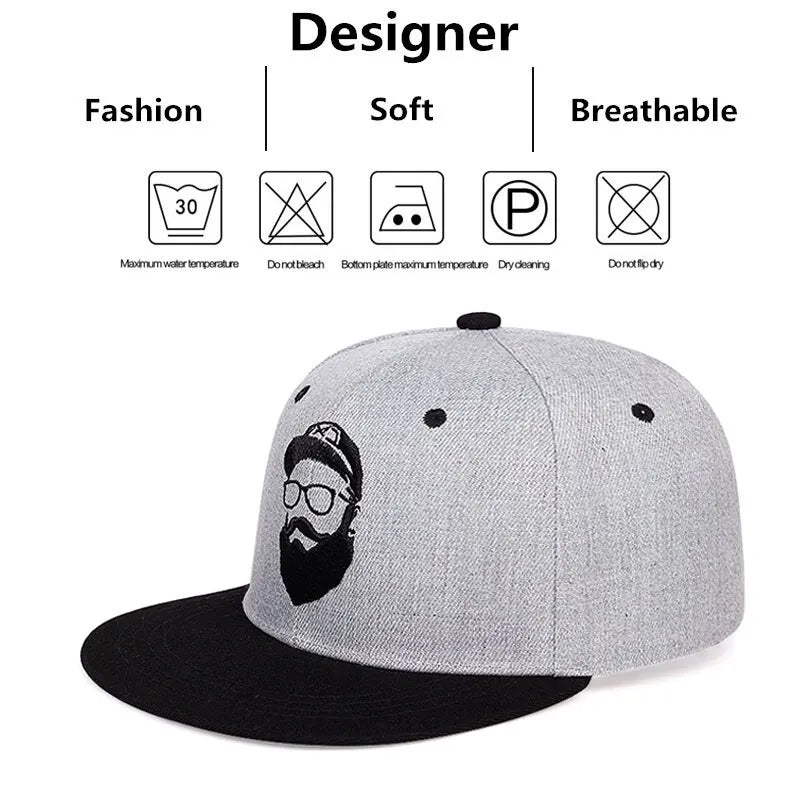 Unisex Bearded Old Man Embroidery Hip-hop Hats Outdoor Adjustable Casual Snapback Caps Sunscreen Hat