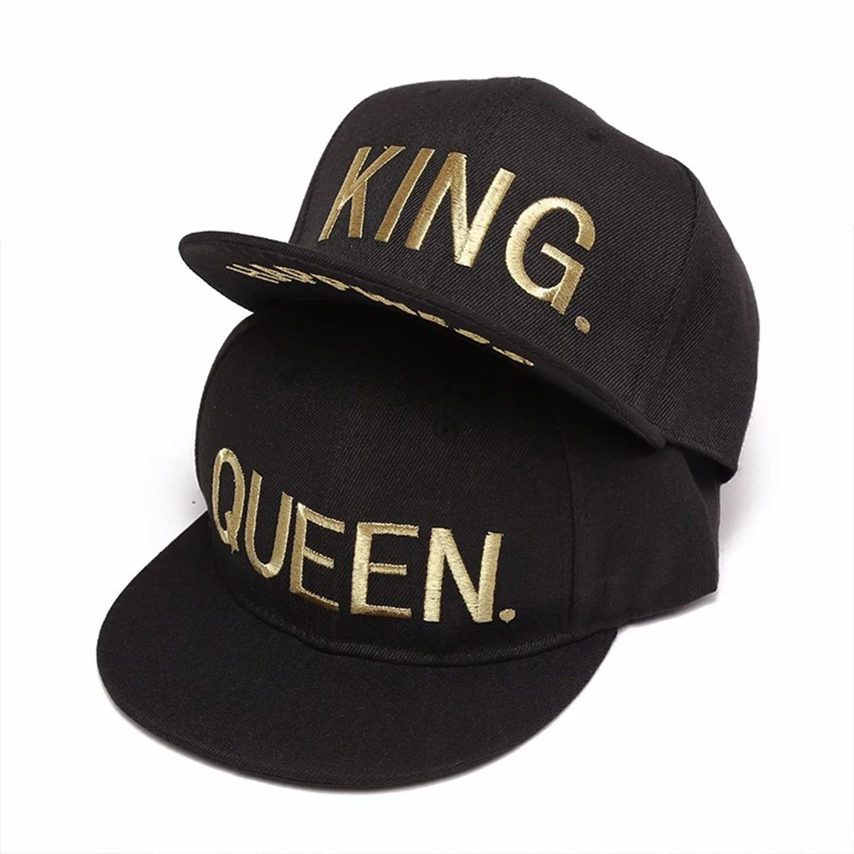 Unisex KING QUEEN Golden Thread Embroidery Hip-hop Hats Snapback Caps