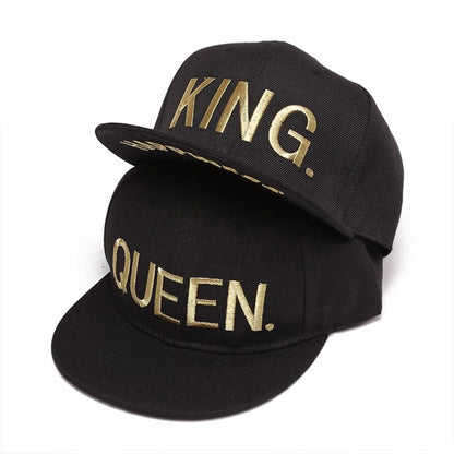 Unisex KING QUEEN Golden Thread Embroidery Hip-hop Hats Snapback Caps