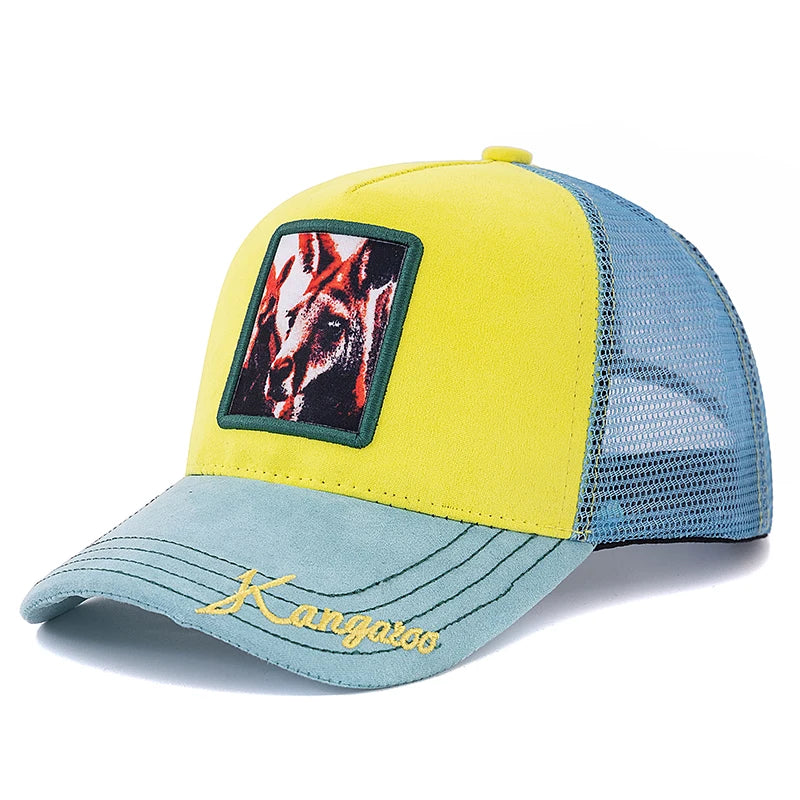 Mesh Cap Lion Pattern Patch Design Suede Hat Animal Baseball Cap