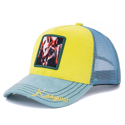Mesh Cap Lion Pattern Patch Design Suede Hat Animal Baseball Cap