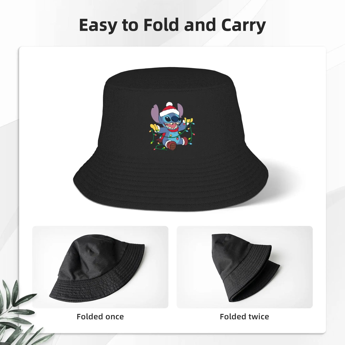Stitch Christmas Bucket Hat For Unisex Summer Lilo Stitch Sun Hat Hip Hop Foldable