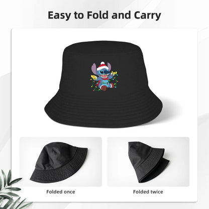 Stitch Christmas Bucket Hat For Unisex Summer Lilo Stitch Sun Hat Hip Hop Foldable