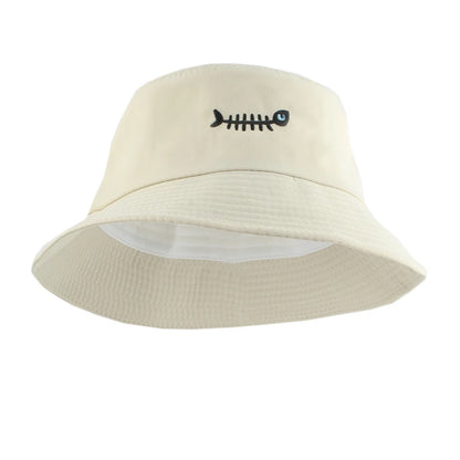 Fashion Street Hip Hop Bucket Hat Women Men Summer Fish Bone Embroidered