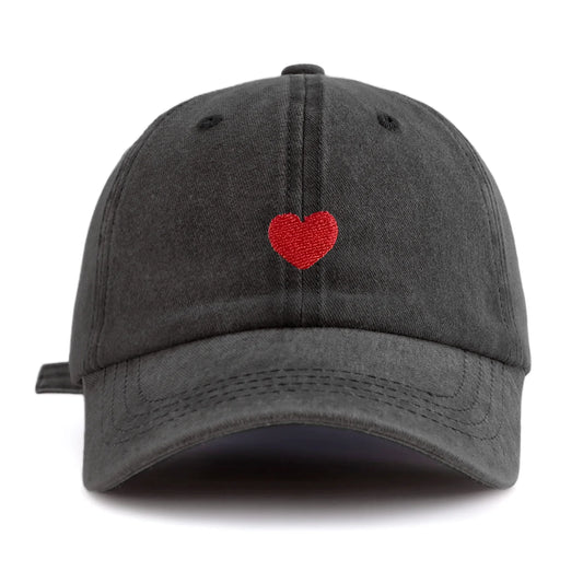 Red Heart Embroidery Washed Baseball Cap For Adults