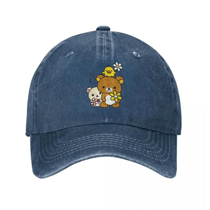 Rilakkuma Baseball Cap Retro Distressed Korilakkuma Kiiroitori And Flowers