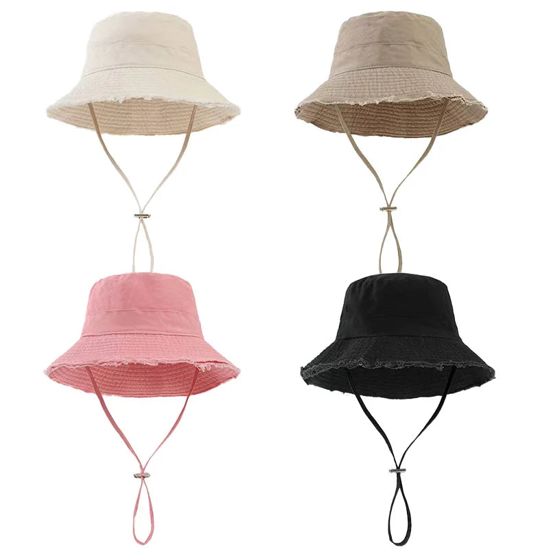 Summer Fisherman Cap for Women Korean Pink Large-Brimmed Bucket Hat