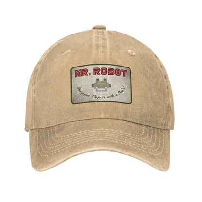 Computer With Sourires Anime Funny Mr Robot Custom Retro Cowboy Washed Baseball Caps For Men