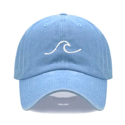 Men's Baseball Cap Women's Washed Cotton Waves Embroidery Embroidery Sport Golf Caps For Man