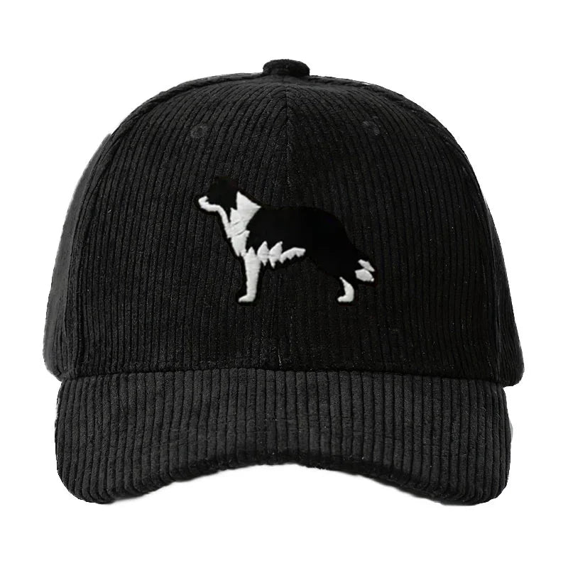 Border Collie Corduroy Cap Embroidered Dog Design Unisex Baseball Hat For Men Women