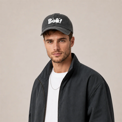 Vintage Washed Boo Ghost Quote Graphic Baseball Cap