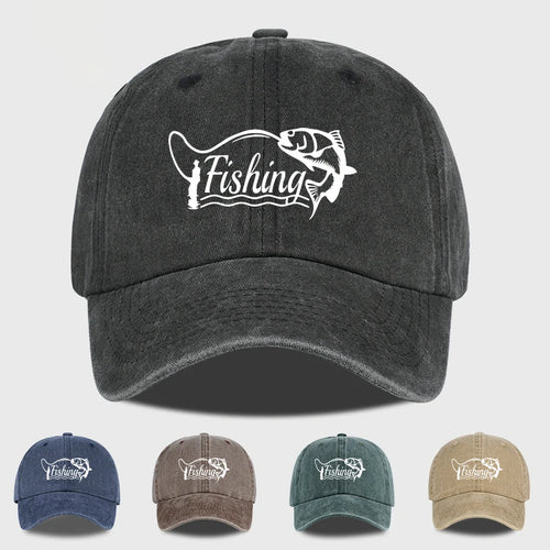Classic Fishing Quote Print Washed Baseball Cap