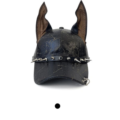 Niche Punk Leather Rivet Dog Ears Baseball Caps