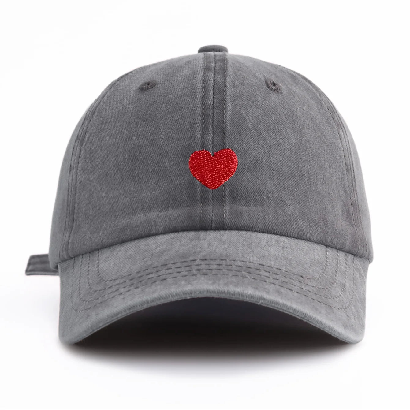 Red Heart Embroidery Washed Baseball Cap For Adults