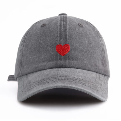Red Heart Embroidery Washed Baseball Cap For Adults