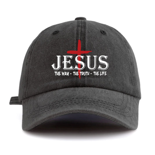 JESUS CROSS Print Washed Baseball Cap