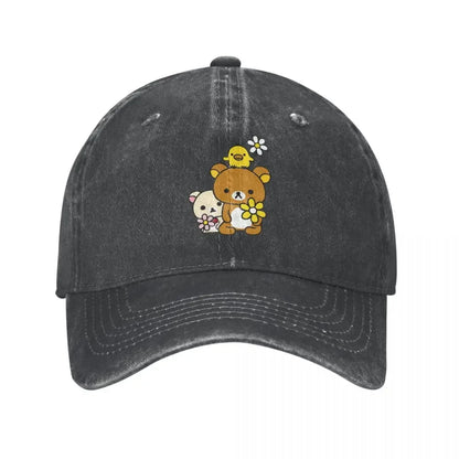 Rilakkuma Baseball Cap Retro Distressed Korilakkuma Kiiroitori And Flowers