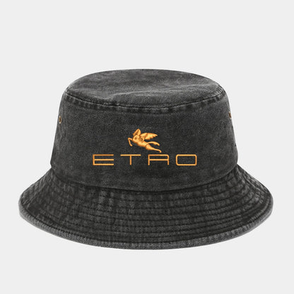 'E.T.R.O'  Washed Retro Sunshade Embroidered Fisherman Hat Bucket Hat