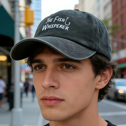 Retro Washed "Fish Whisperer" Printed Baseball Cap