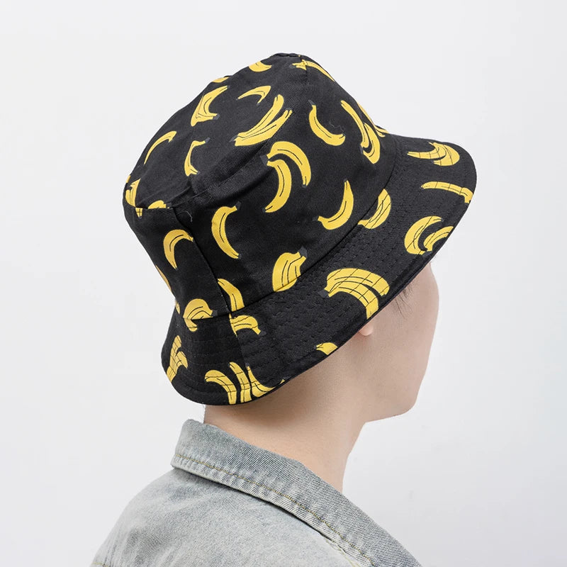 Unisex Bucket Hats Summer Double-Sided Wear Fruit Printing Men Women