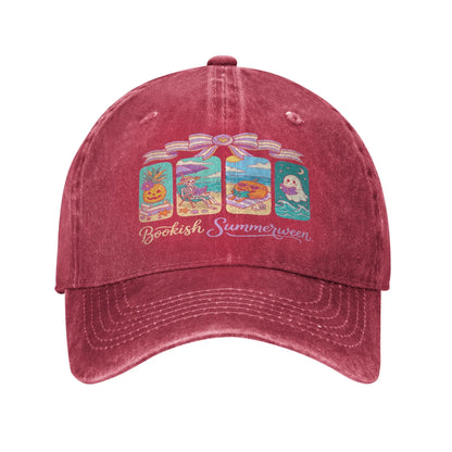 Summerween Beach Reading Ghost Pumpkin Skeleton Lover Cap Novelty Baseball Cap