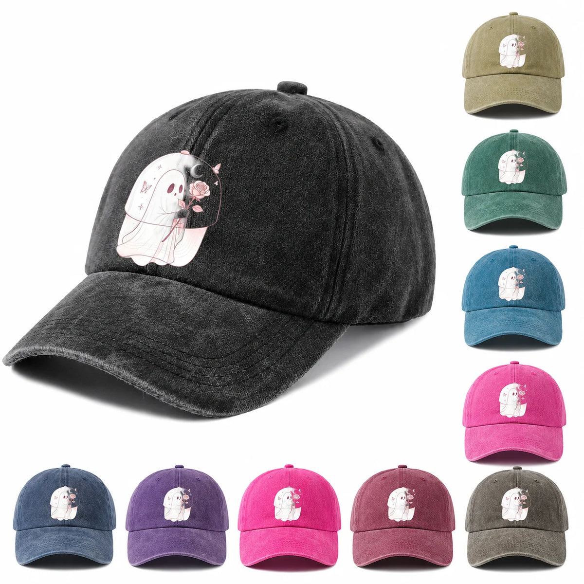 Cute Moon Ghost Graphic Baseball Cap