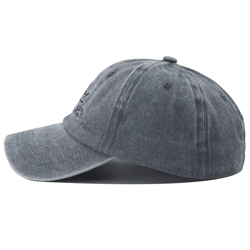 Unisex Letter Embroidery Washed Cotton Baseball Cap For Women Men