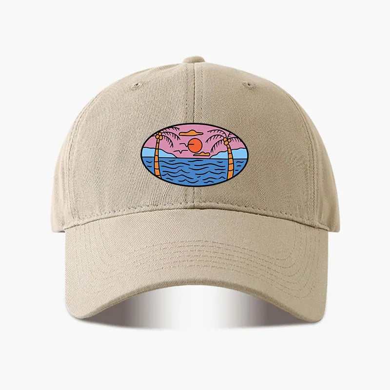 Baseball Cap Palm Tree Sun Ocean Print