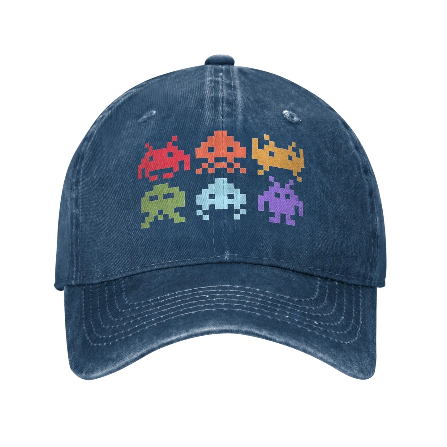 Casual Space Invaders Pixel Art Rainbow Aliens Baseball Caps