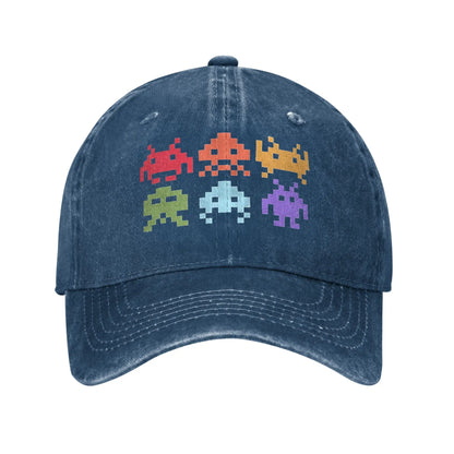 Casual Space Invaders Pixel Art Rainbow Aliens Baseball Caps