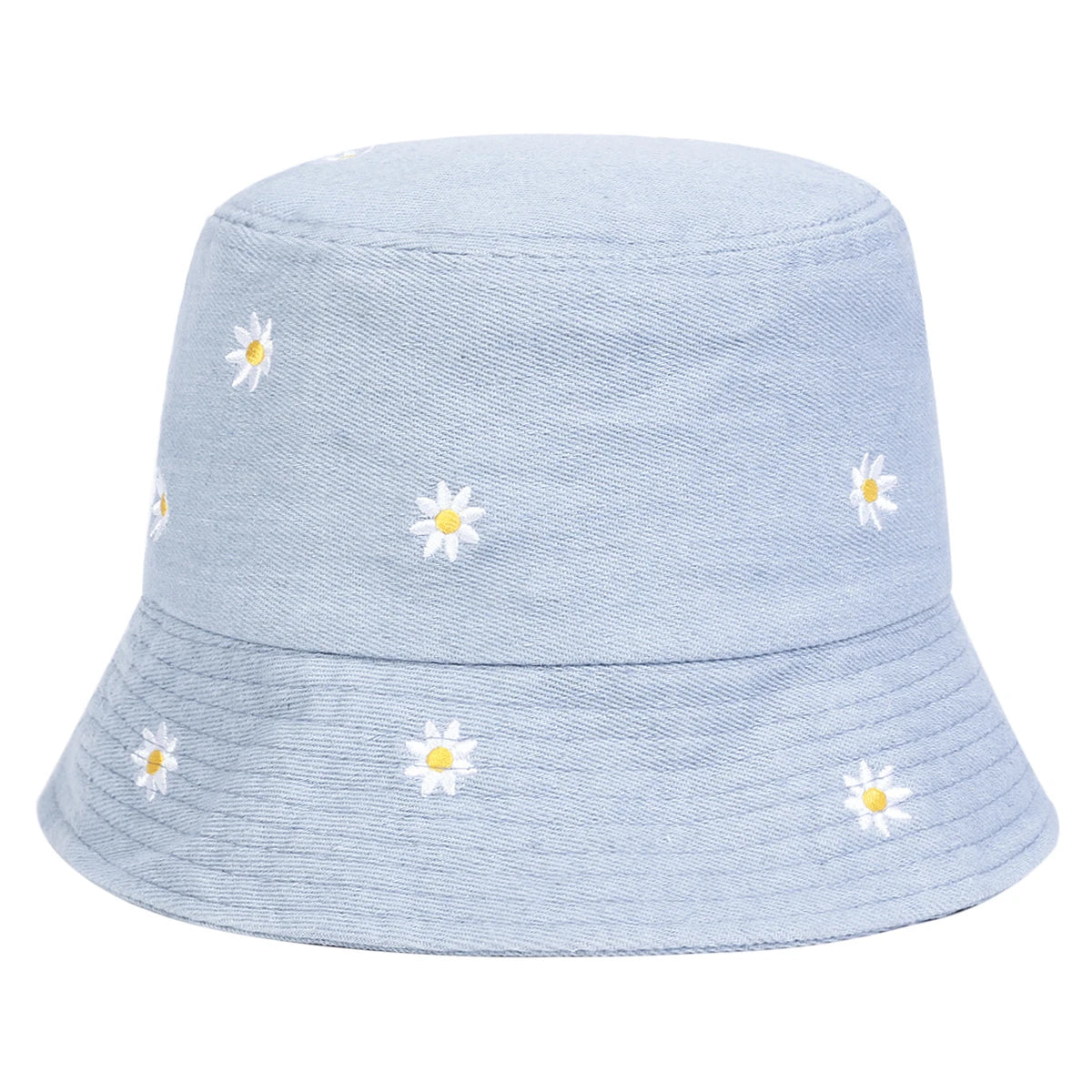 Unisex Daisy Embroidery Denim Bucket Hats