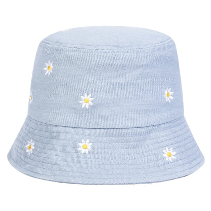 Unisex Daisy Embroidery Denim Bucket Hats