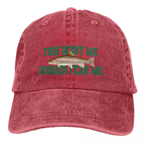 Pure Color Dad Hats Fish Want Me Women Fear Me Meme Classic Baseball Caps