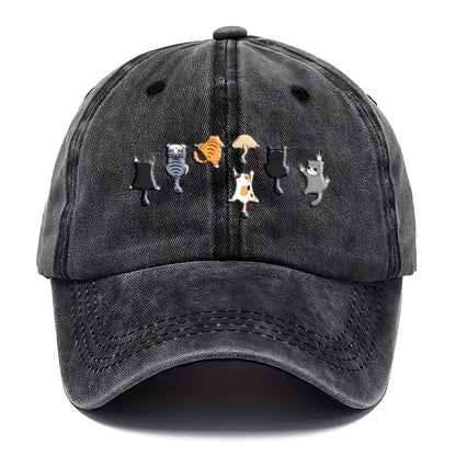 Trendy Cute Cat Print Washed Vintage Soft Top Sunshade Baseball Cap