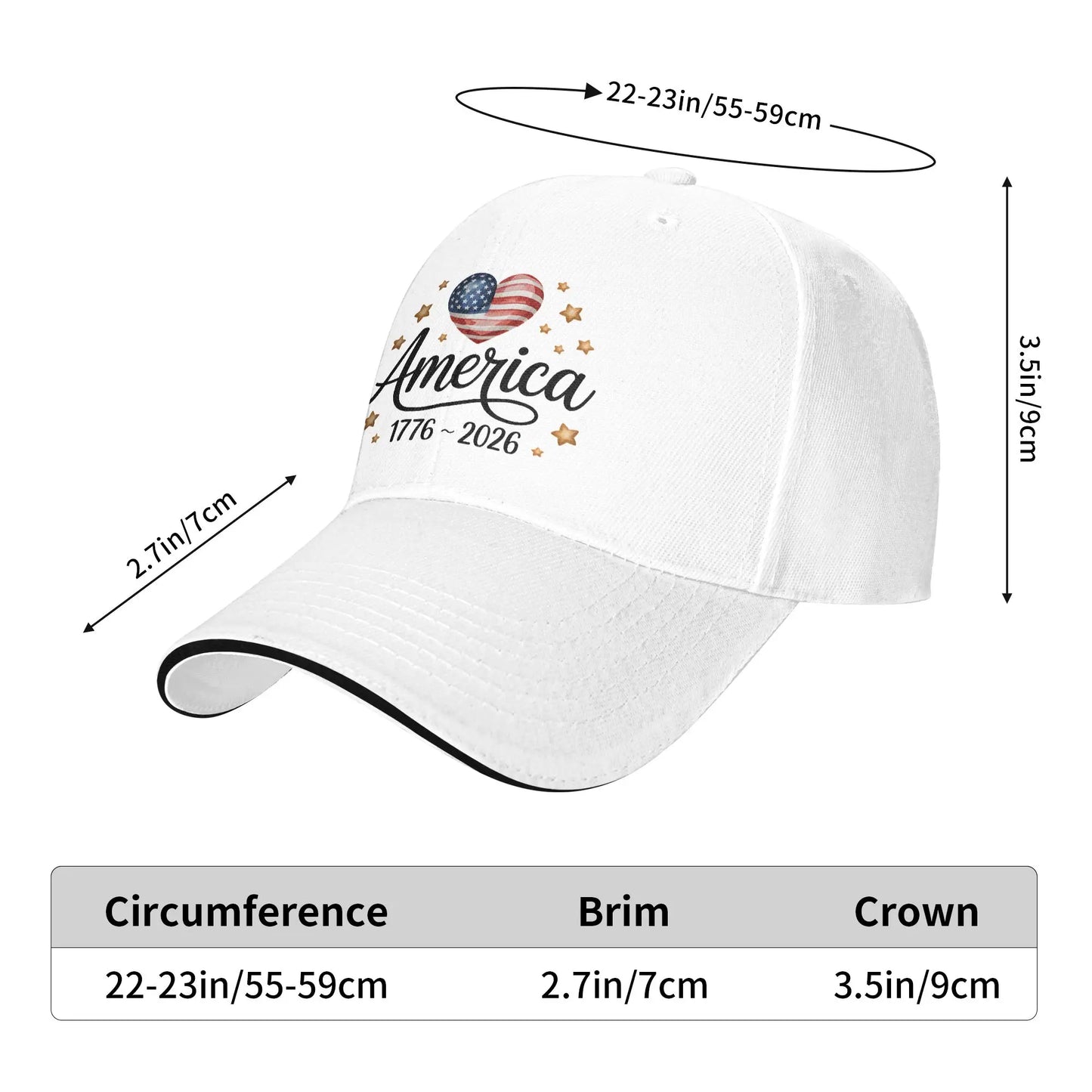 Flag Heart 1776 2026 July 4th 250th Birthday Sun Baseball Cap