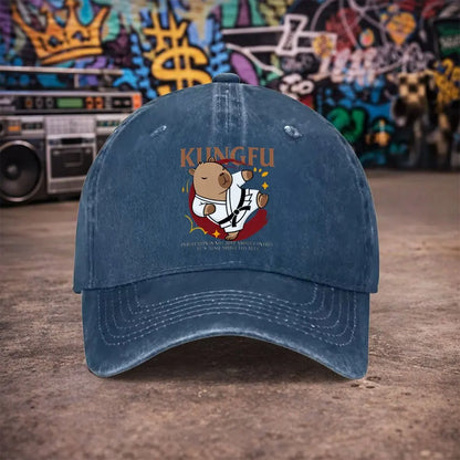 Kung Fu Capybara Washed Baseball Cap