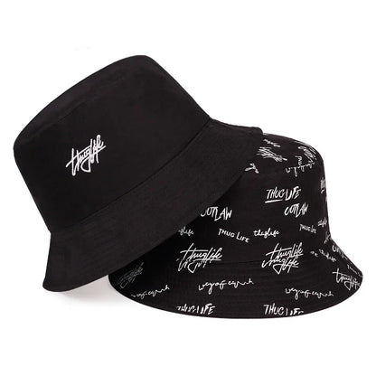 Unisex Double Sided Wearable Thug Life Embroidery Personality Bucket Hats