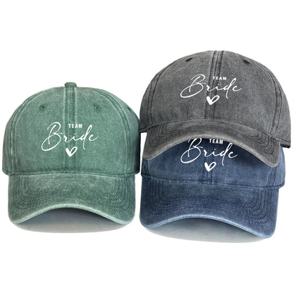 Washed Distressed Snapback Text Team Bride Printed Baseball Hat