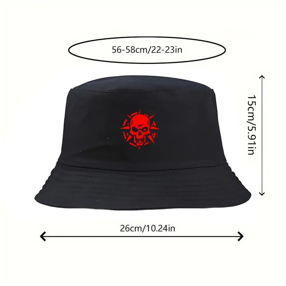 Black Bucket Hat Summer Fisherman Hat Fishing Hat With Red Skull Print