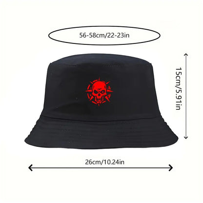Black Bucket Hat Summer Fisherman Hat Fishing Hat With Red Skull Print