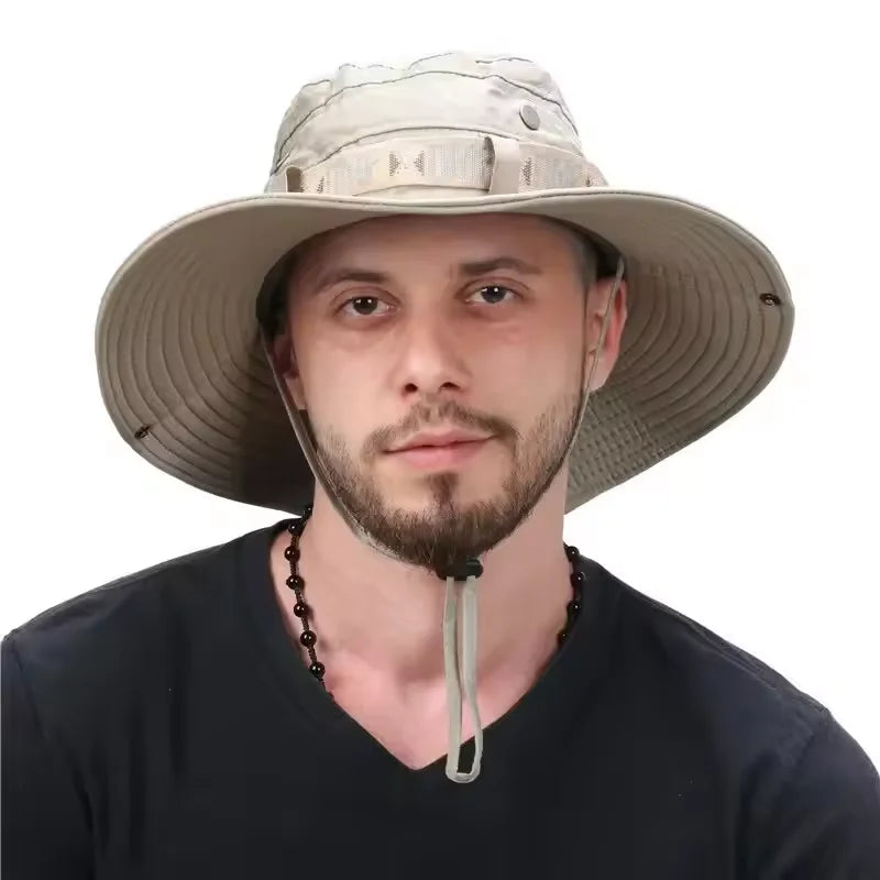 Summer Men Bucket Hat Wide Brim Panama Safari Hunting Hikingp