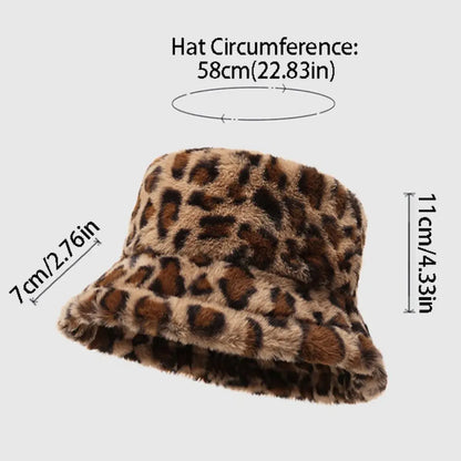 Versatile Korean Style Leopard Print Bucket Hat Winter Warm Hat For Girls