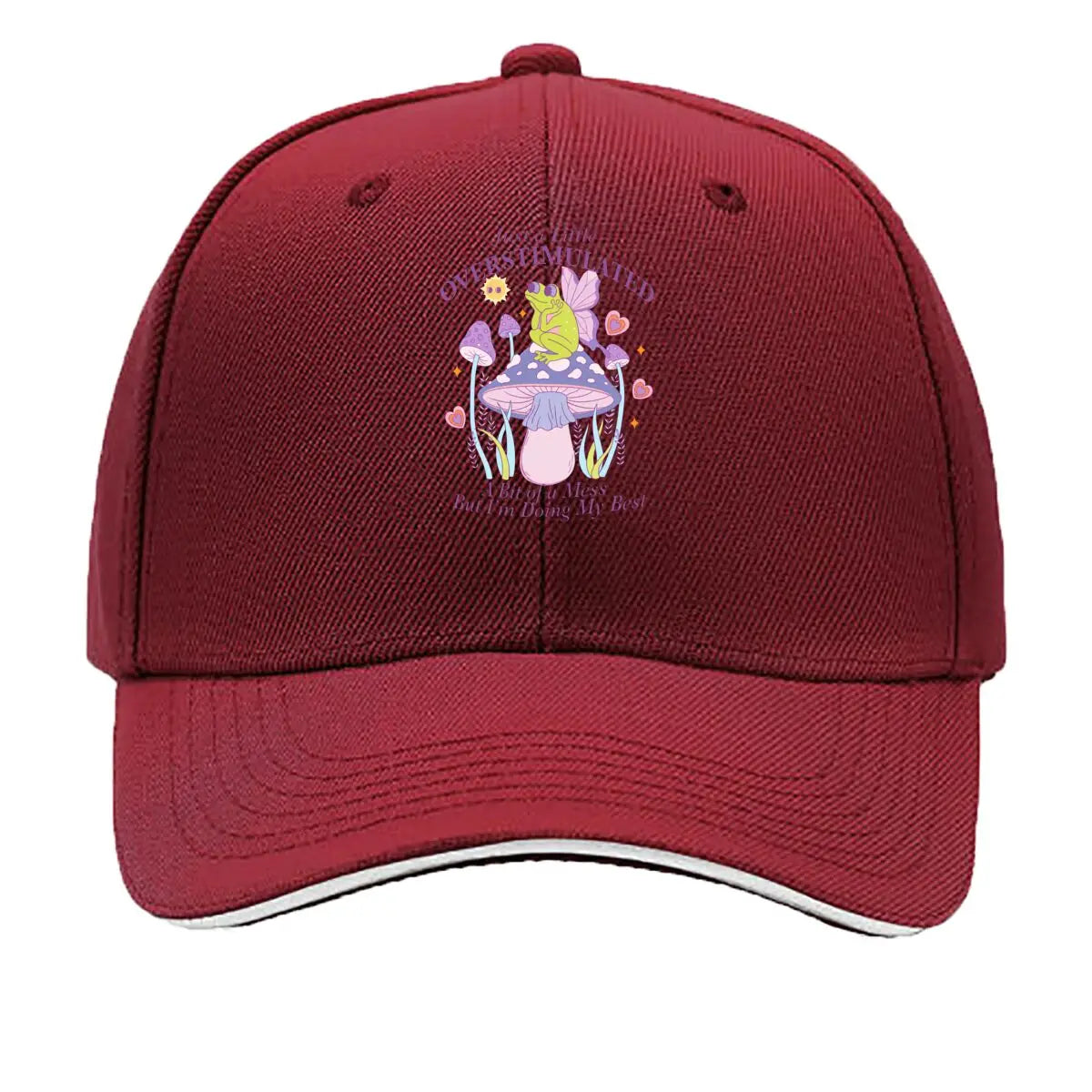 Just A Little Overstimulated Frog Mushroom Doing My Best Sandwich Baseball Cap
