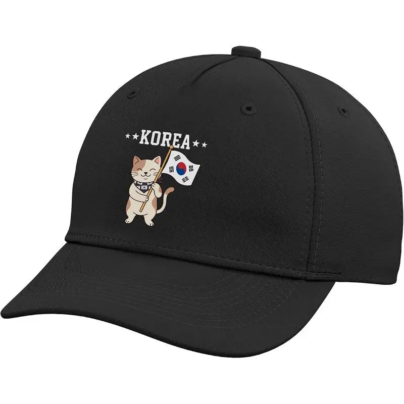Cute Cat Holding South Korea Flag Adjustable Baseball Hat