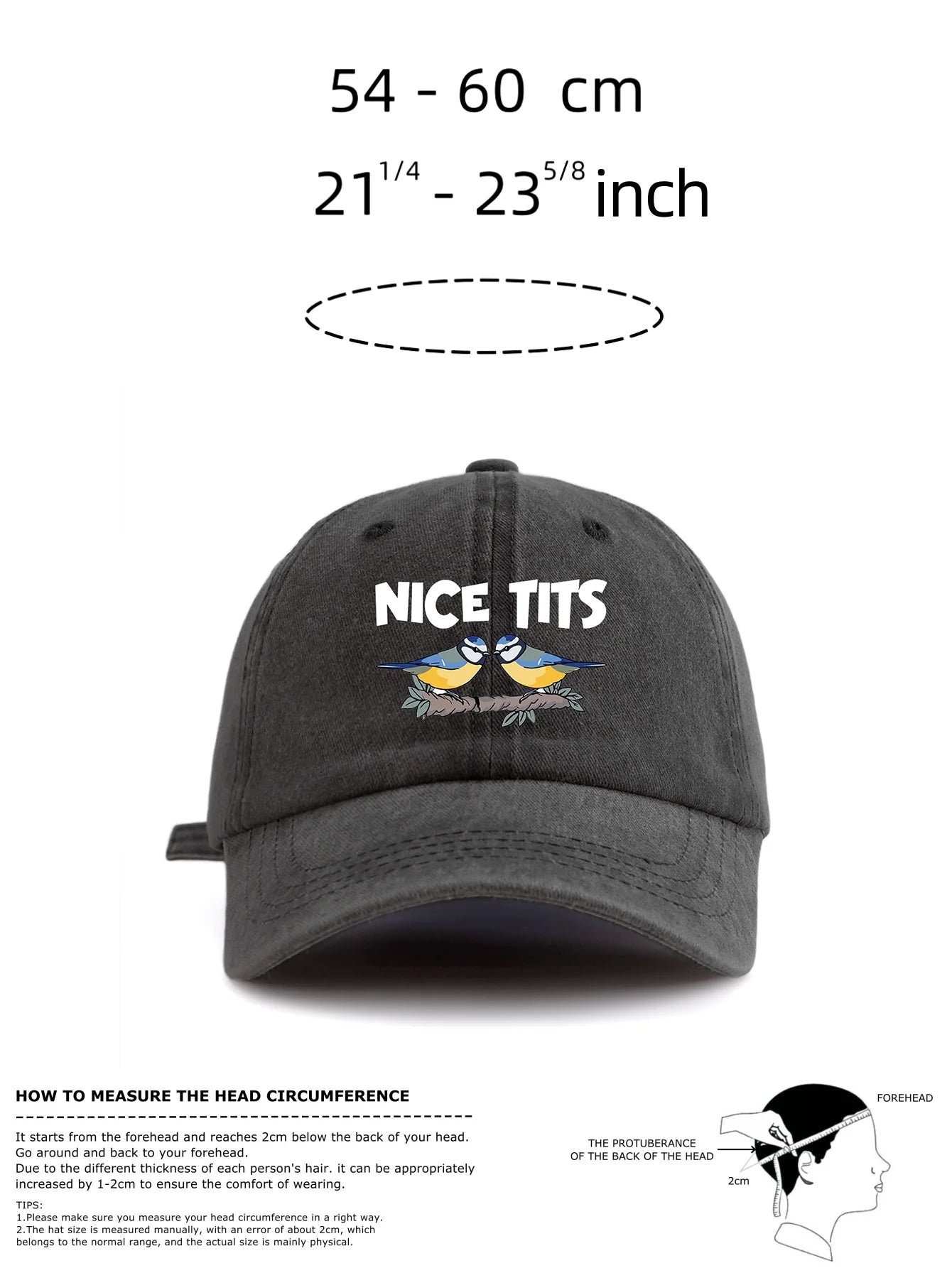 NICE TITS Print Washed Baseball Cap For Adults