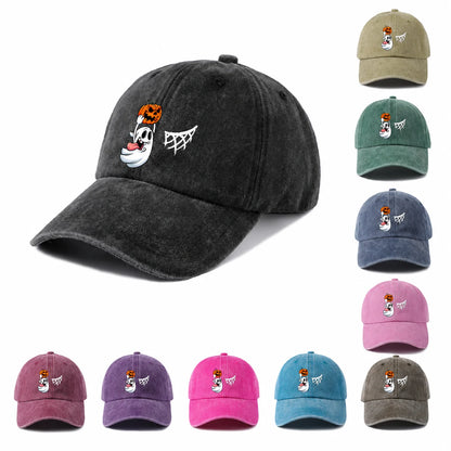 Vintage Washed Ghost Pumpkin Spider Web Graphic Baseball Cap